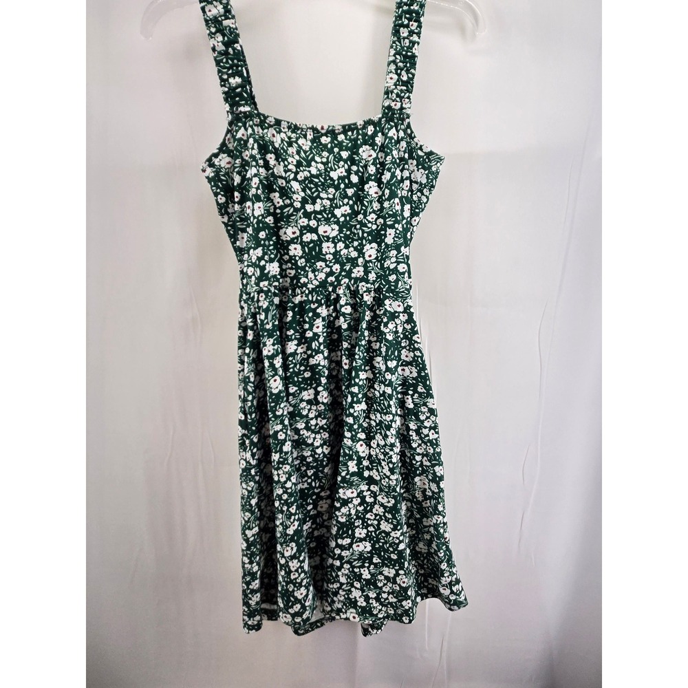 HUHOT Green White Ditsy Floral Square Neck Mini Dress Size Small